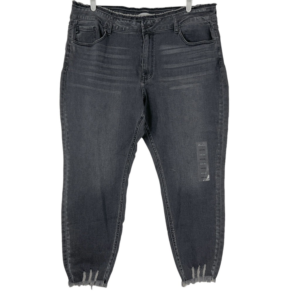 Kancan Women's Distressed Ankle Black Stretch Denim Jeans Plus Size 22 Boho NWOT